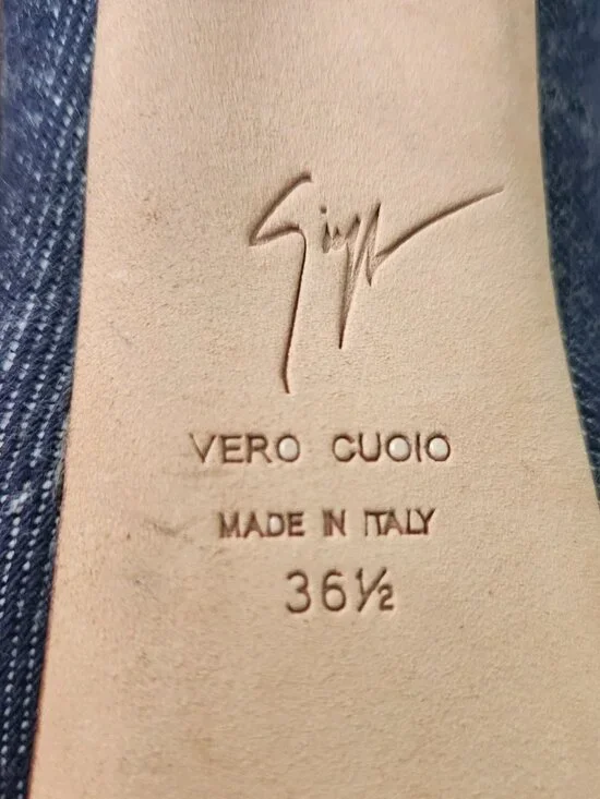 GIUSEPPE ZANOTTI Shoes Blue Denim Peep Toe Platform Heels - Picture 5 of 8